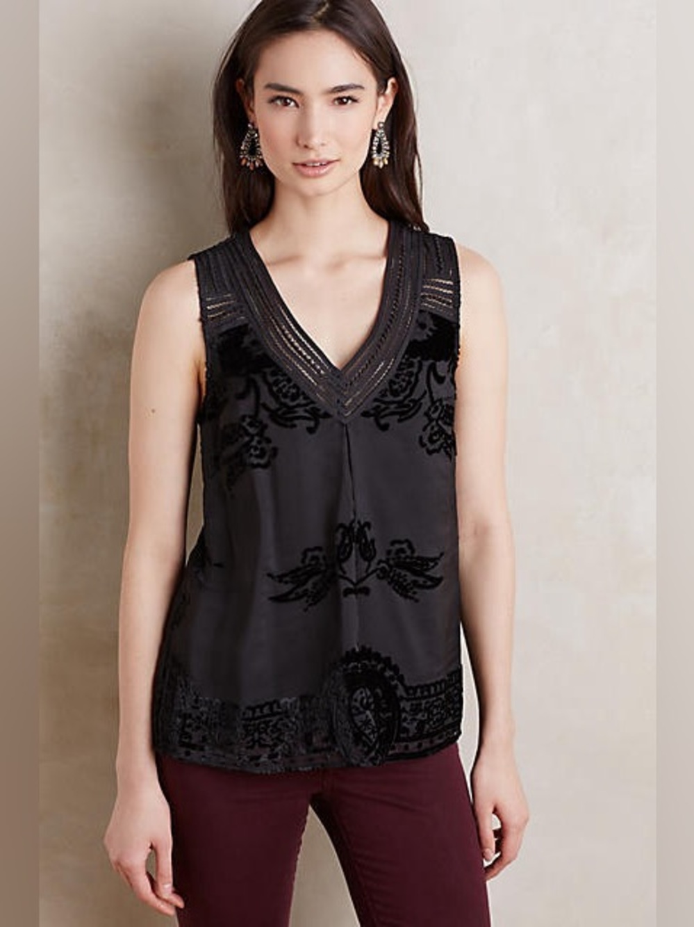 ANTHROPOLOGIE MEADOW RUE Black Velvet Tank Blouse